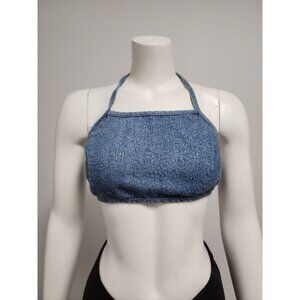 Bokaos blue paisley printed denim tie top M